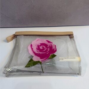💙3/$20 Avon Transparent Pouch with Pink Rose and Tan Zipper VINTAGE 2002